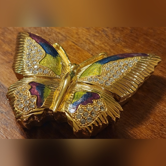 Vintage Signed Bob Mackie Jeweled Butterfly Trinket Box with Crystals - Picture 3 of 6